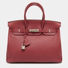 Borsa Hermes Birkin 35 in pelle con finitura palladio Rouge Garance Togo
