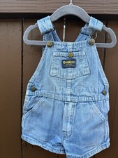 Vintage Oshkosh B Gosh Vestbak Denim Overalls Shorts 18M Baby Flaws Faded Tag