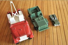 Lot of 3 Vintage Jeep Toys Green Military Red Tow Metal Plastic Tim-Mee