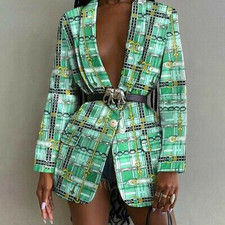 Womens Print Slim Business Blazer Suit Coat Jacket Outwear Ladies Office Tops