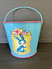 Easter Bunny Tin Bucket Retro Anthropomorphic 7  