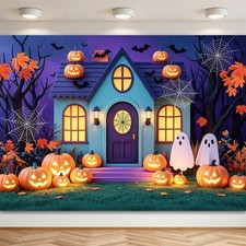 Happy Halloween Backdrop Witch Cottage Enchanted Forest Backdrop