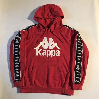Kappa Men's XL Red Pullover Hoodie Graphic Logo Tape Sleeves Fleece Pockets