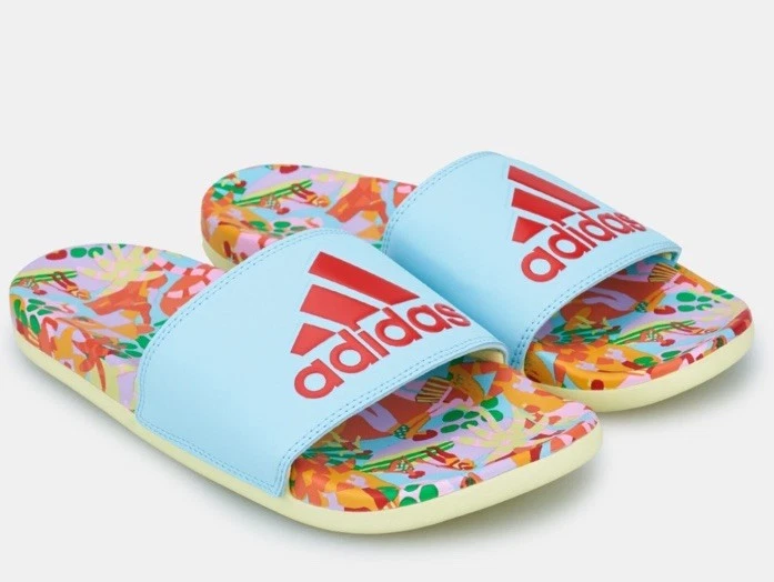 Adidas Adilette Comfort Slides donna US 8 Farm Rio trasparente acqua rosso lussureggiante perla