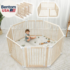 Baby Gate Playpen - 57 X 57 X 25 In, Extends up to 228 - Pine Wood Foldable Pla
