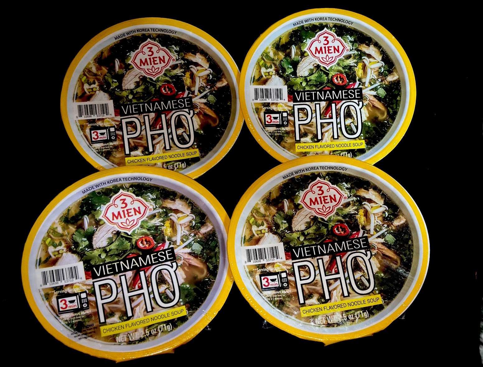 3 Mien Chicken Pho  Rice Noodle Bowls 2.5 oz Each, 4 Pack Vi