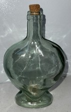 Collectible Greenish Heart Shaped Pressed Glass Vase / Bottle w Cork