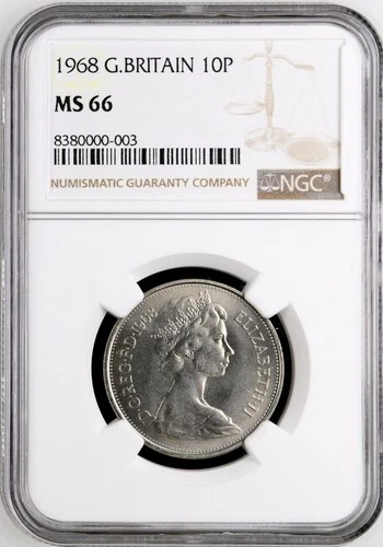 1968 Great Britain 10 Pence NGC MS 66 Elizabeth II 10p LOW POP (5/3)