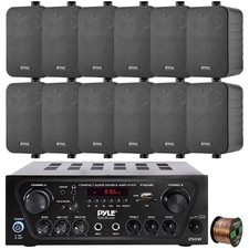 Pyle PTA24BT Stereo Amp Receiver Bundle w/Remote, 12x 4" Speaker, Speaker Wire