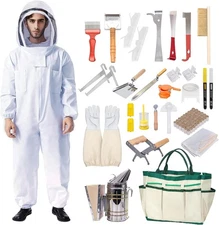 31Pc Beekeeping Starter Kit w/ Bee Suit XL Smoker Hive Tool Frame Grip Pen