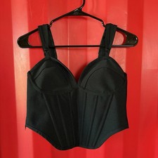 PRETTYLITTLETHING BLACK ZIP UP CORSET TOP / 8