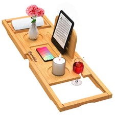 Premium Bamboo Bathtub Tray Caddy - Bath Tub Tray Table for Bathtub - Bath Ca...