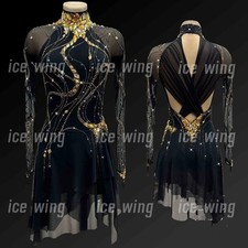 Ice Figure Skating Dress Elasticity Competition Skating Jeweled black