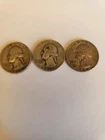 THREE (3) 90% Silver Quarters .900 Ag Washington 1964D, 1953D, 1935