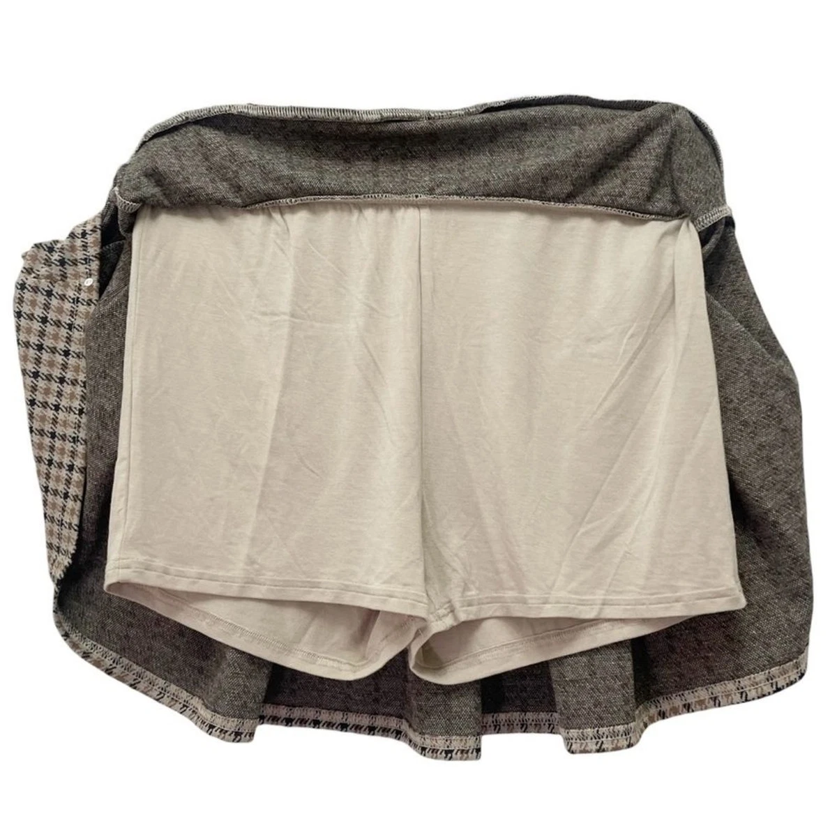 NUEVO CON ETIQUETAS Pantalones Cortos American Eagle Plisados a Cuadros Tiro Bajo Tejido Pequeños Marrón Tostado NUEVO