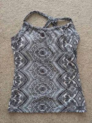 Prana Quinn Tank Top Strappy Shelf Bra Yoga Gym Gray Black Geometric Womens Sz L