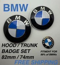 2PCS Front Hood & Rear Trunk FOR BMW Badge Emblem (82mm + 74mm)