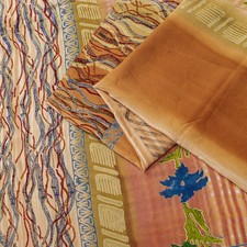 Sanskriti Vintage Saree Multicolor 100 Pure Crepe Floral Print Sari 5 Yd Fabric