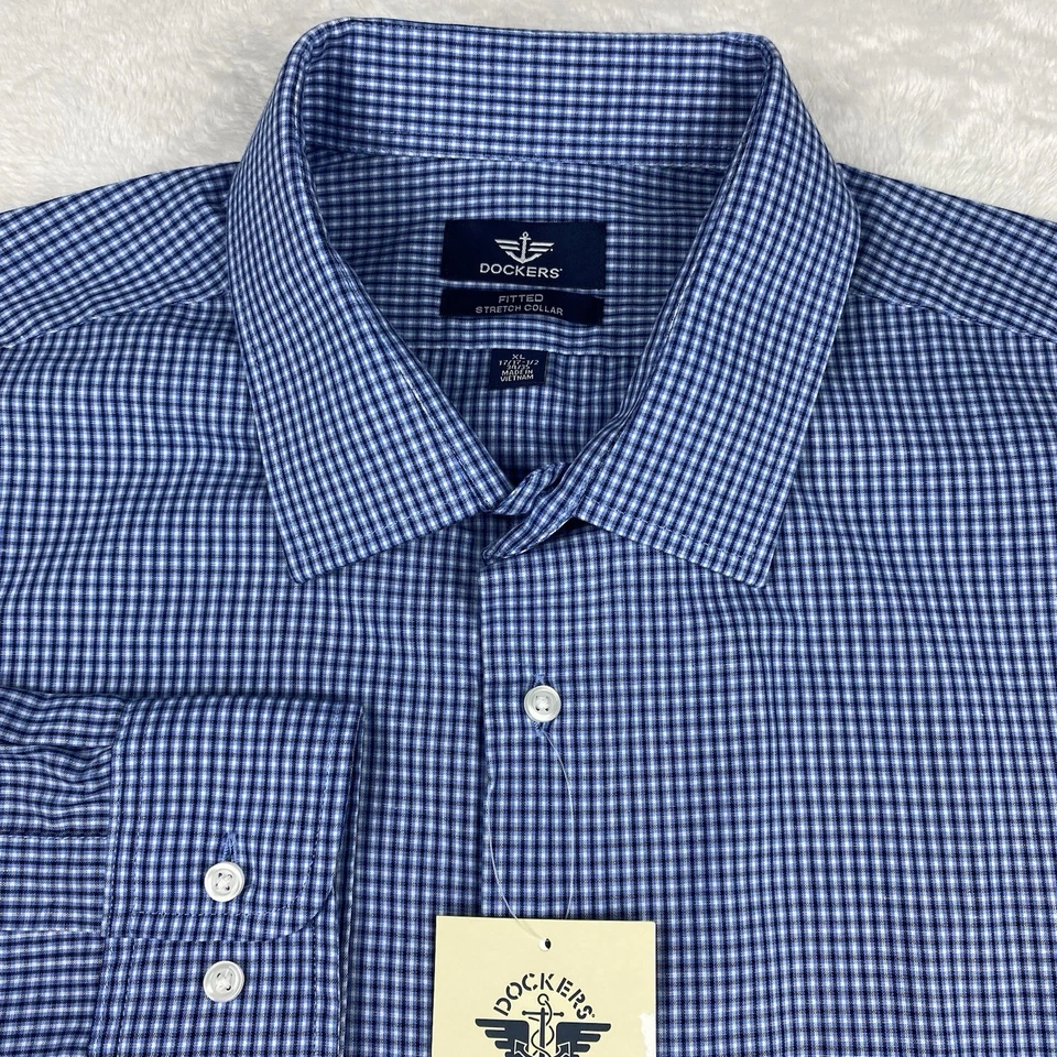 Camisa de vestir Dockers Signature para hombre 17/17,5-34/35 azul a cuadros ajustada ¡NUEVA CON ETIQUETAS! Foto 2 de 4