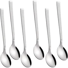 6-Piece Espresso Spoon Set, 6.5 Inch Anti-Slip Striped Handle Stainless Steel