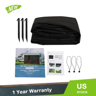 90% RV Awning Sun Shade Privacy Screen 11'-21' for Camper Canopy Sunshade Black