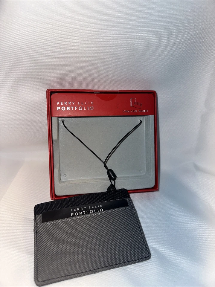 Mini tarjetero de lona Perry Ellis negro gris nuevo con etiquetas Foto 4 de 4