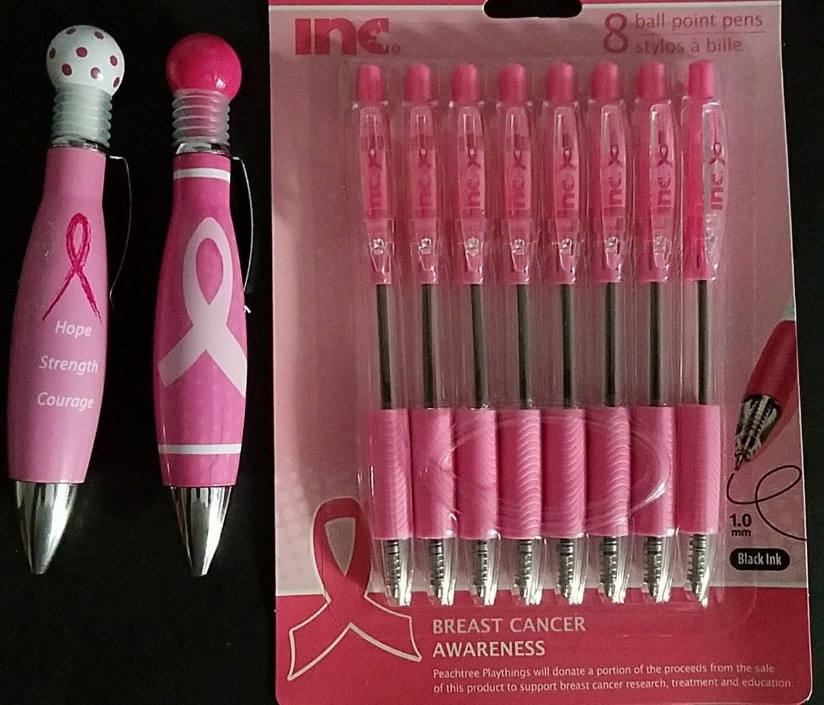 BREAST CANCER AWARENESS PINK CLIP CLICK BALL PENS 1mm Black Ink