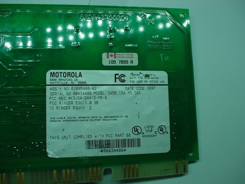 MOTOROLA 3456 ISA MS CAN 16-bit ISA nternal PNP Voice Modem Karta KOMPUTER PC - Zdjęcie 8 z 11