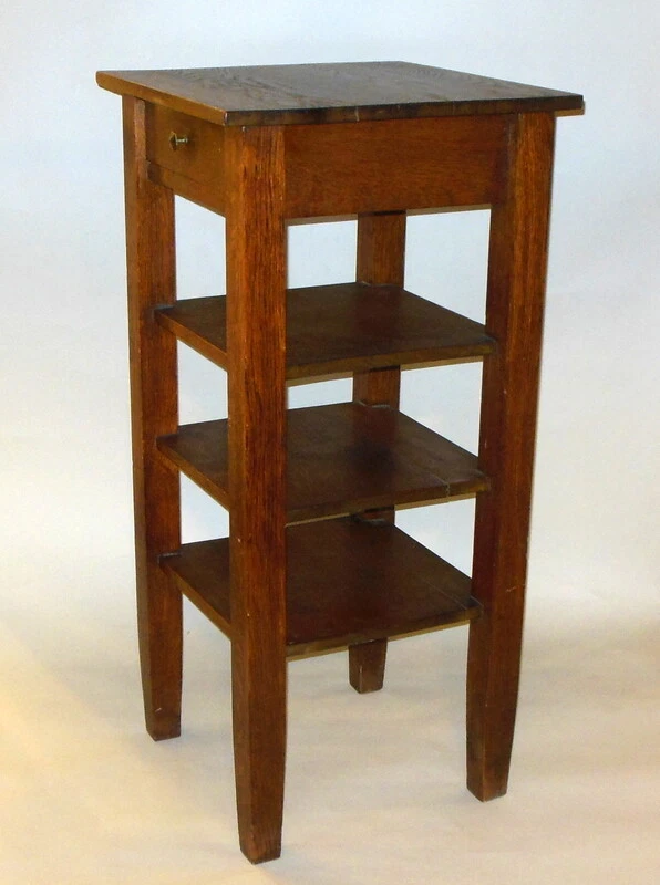 ALTA ESTANTERÍA ANTIGUA ARTESANÍAS MISIÓN ROBLE ESTANTERÍA con un cajón Foto 4 de 4