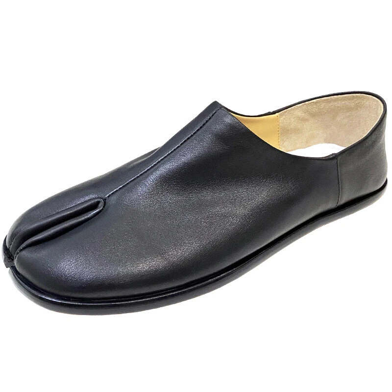 Zapatos para hombre sin cordones cerrados punta dividida cuero real suave cuero de vaca tacón bajo mujer talla Foto 2 de 4