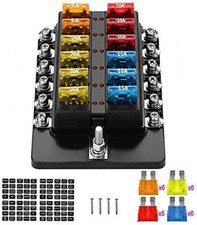 12-Way Blade Fuse Box Block Holder LED Indicator 12V 32V For Boat Car Bus Yacht