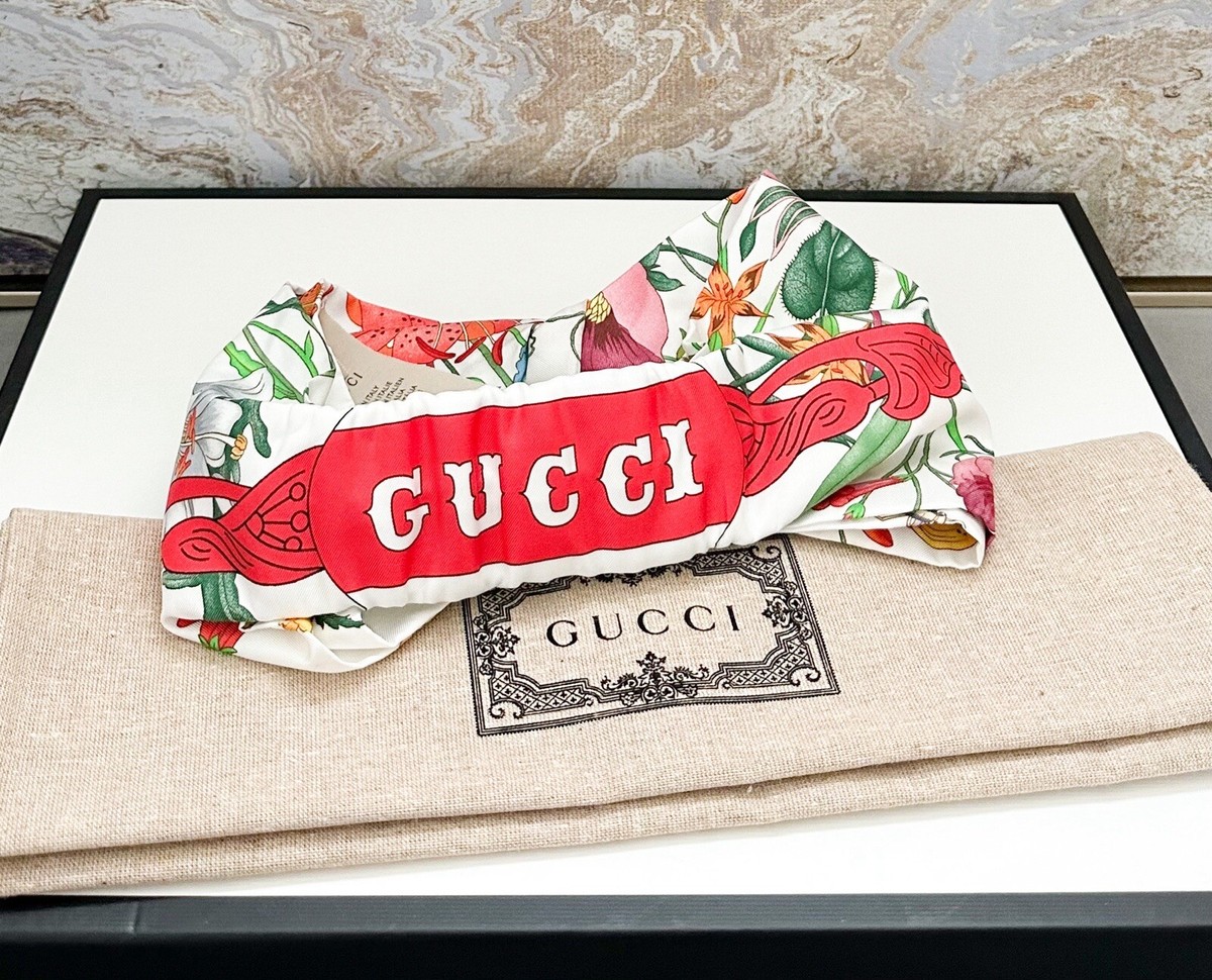 Gucci White Flora Printed Logo Multicolor Silk Headband | eBay Gucci White Flora Printed Logo Multicolor Silk Headband | eBay