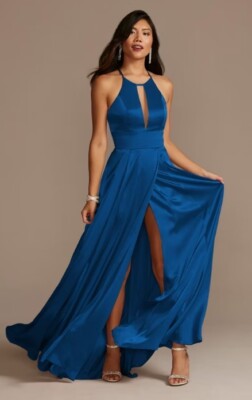 galina signature charmeuse bridesmaid dress 7.8 inch wide Dusty Blue Bridesmaid Bouquet B main image 0