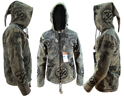 Hippie Boho Vintage Retrò Cotone Om Dragon Fodera Pile Giacca