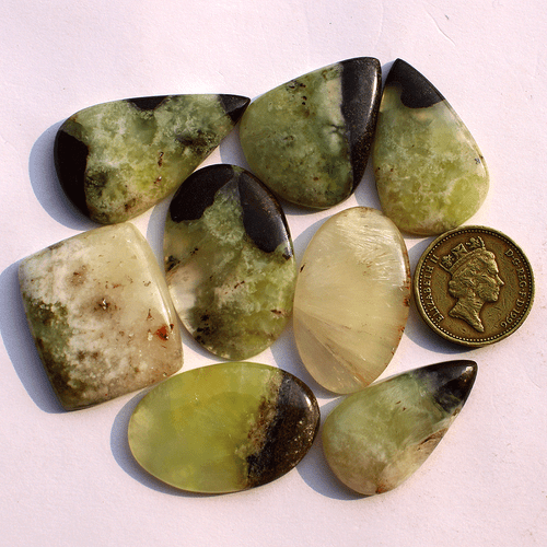 8 Pcs Australian Natural Bio Prehnite Untreated 31mm-38mm Cabochon Gemstones Lot - Picture 5 of 15