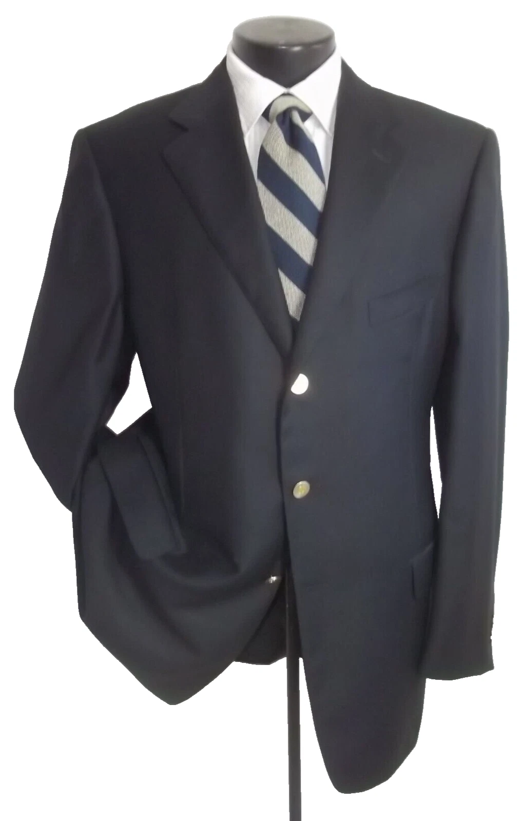 Ermenegildo Zegna Solid Black 3 Button Side Vents Wool Blazer Jacket, Coat 46R