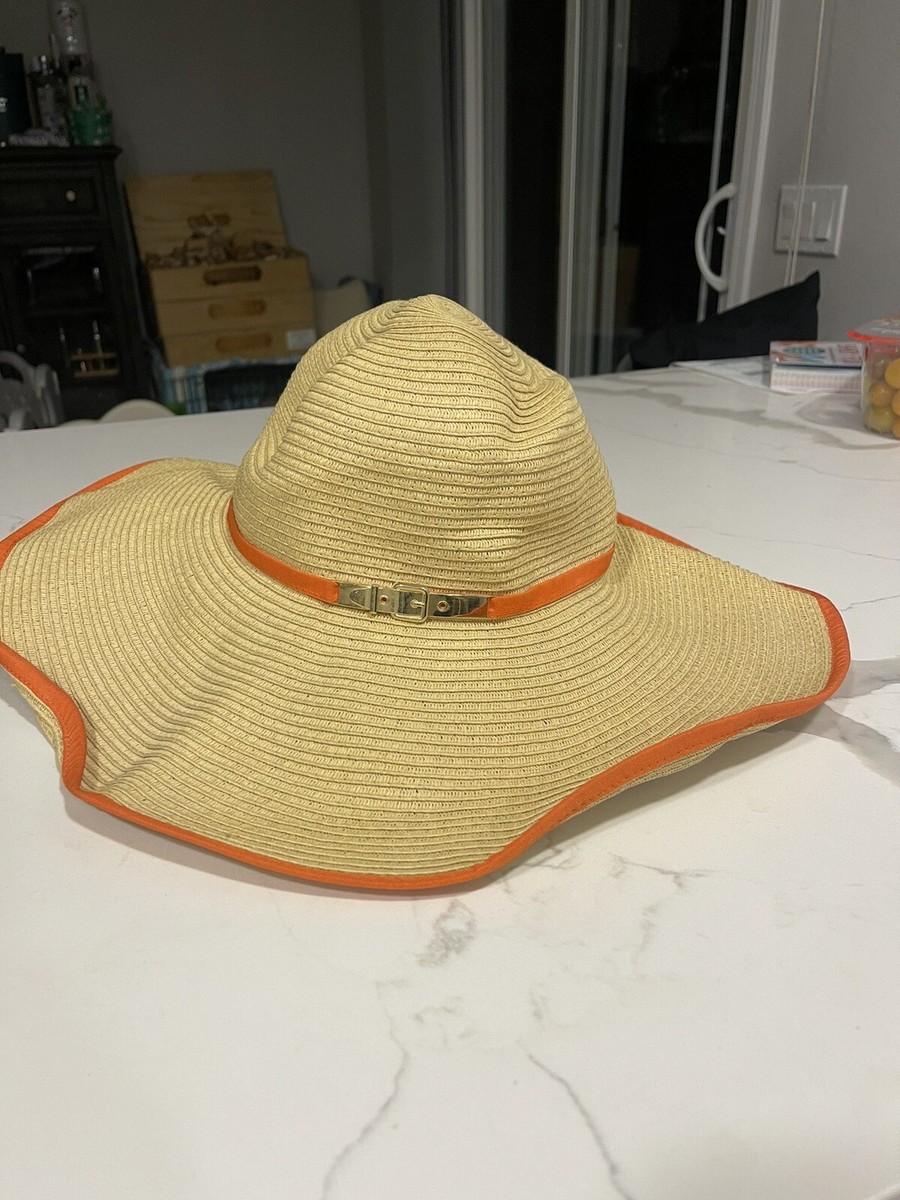 Calvin Klein Wide Brim Floppy Sun Hat Beige Orange Women display picture 3