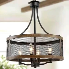 LNC 16 in. 4-Light Modern Black Pendant Drum Candlestick Cage Chandelier