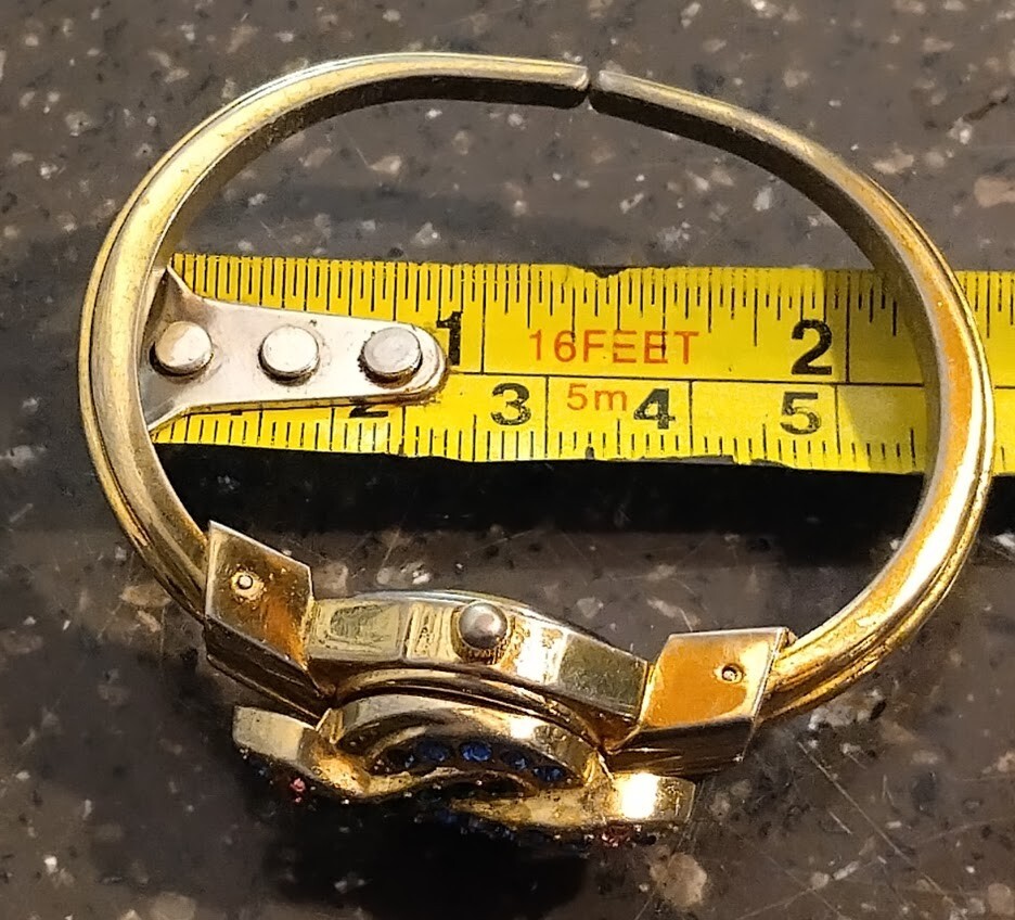 SNAKE JEWELED WATCH COVERED integrated bracelet vtg Hinged Cuff 60s 7Os