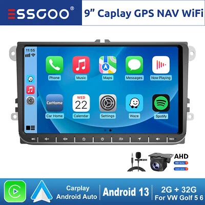 ESSGOO 9" AUTORADIO Carplay 32G Android 14 GPS NAVI Pour VW GOLF 5 6 Plus Touran Caddy