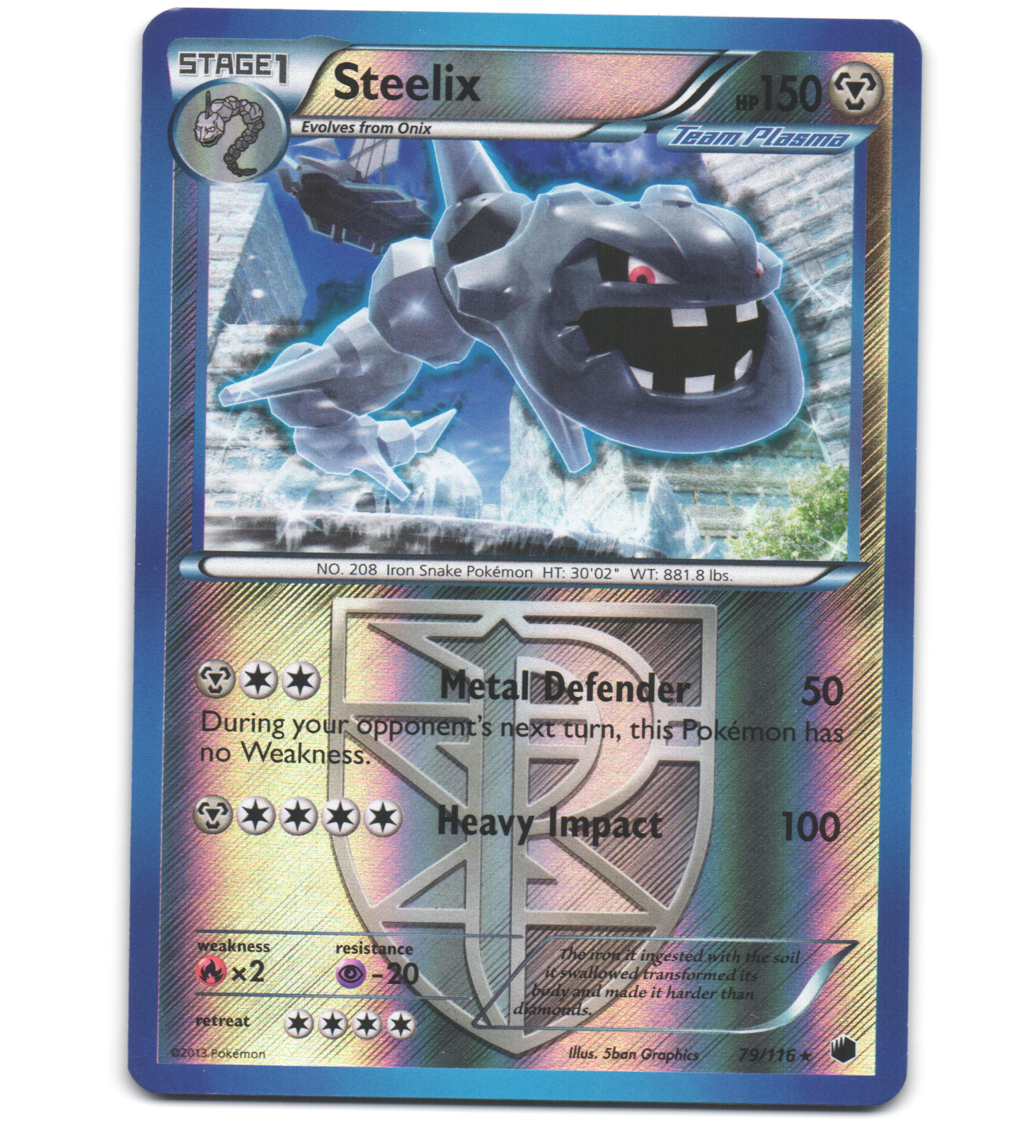 Pokemon 2013 Near Mint NM Steelix 79/116 Plasma Freeze REVERSE Card
