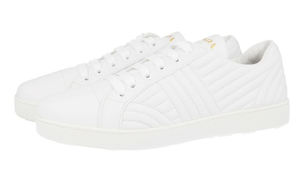 Luxus Prada Diagram Sneaker Schuhe 1E254L Weiss Leder Neu 37 37,5-image