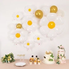 10 WHITE YELLOW Assorted Daisy Flower Mylar Foil BALLOONS Party Decorations