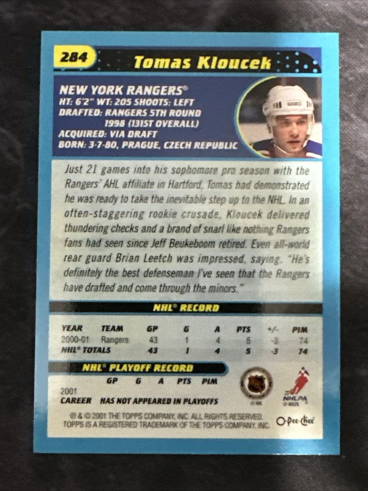 2001-02 O Pee Chee NHL Prospects 284 Tomas Kloucek New York Rangers - Image 2 of 2