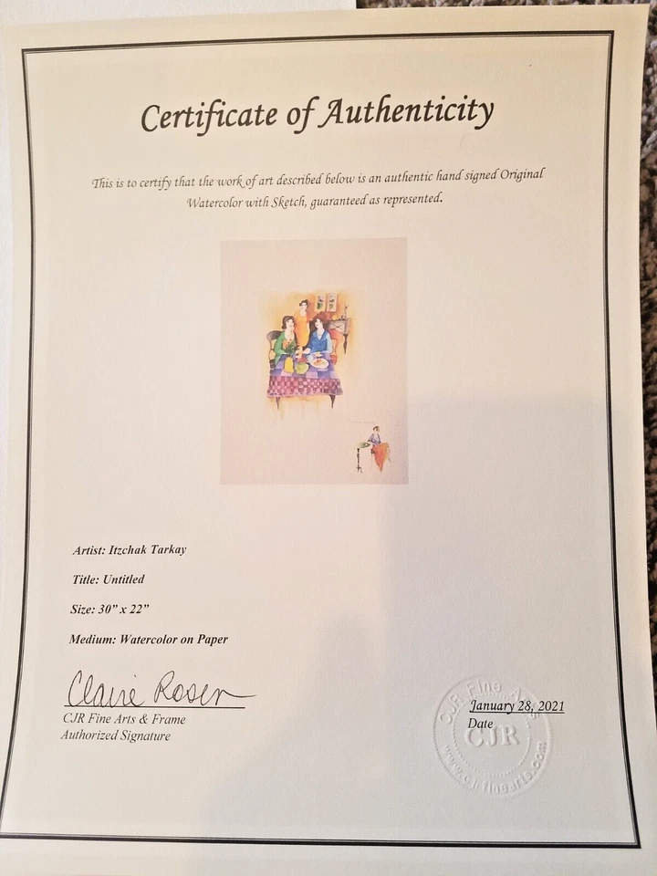 Acuarela Izchak Tarkay de fama mundial firmada original con certificado de autenticidad Foto 2 de 4