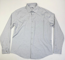 DKNY Slim Stretch Size 17 36-37 Mens Gray Long Sleeve Spread Collar Cotton Shirt