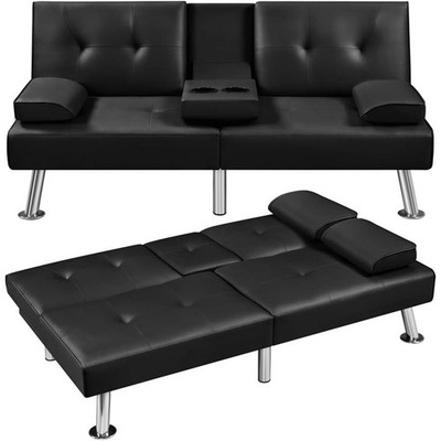Convertible Sofa Bed Adjustable Couch Sleeper Faux Leather Recliner Reversible