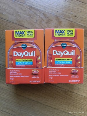 2 Pks DayQuil Cold & Flu Ultra Concentrated Max Strength 48x2 LiquiCaps Ex 10/26