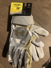 Under Armour Clean Up Baseball Batting Gloves Gray/White/Gold Men  s S Small NWT