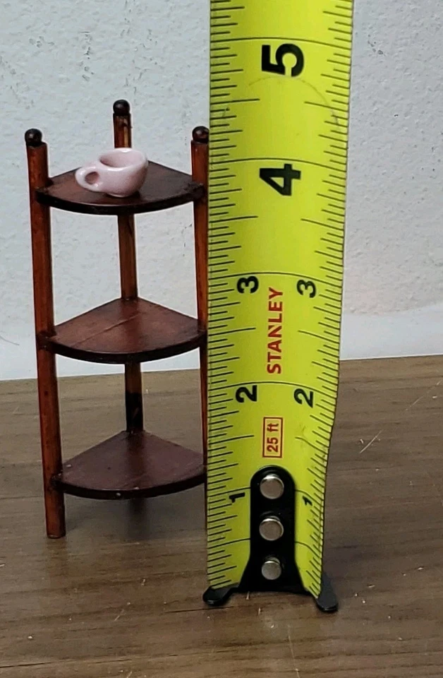  Dollhouse Antique Wooden Corner Shelf Table Display 4" With Teacup  - Image 4 of 4